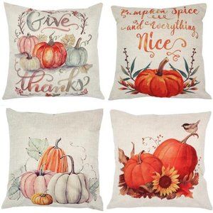 Fall Pumpkin Harvest Decorative Pillowcases 4 Pack